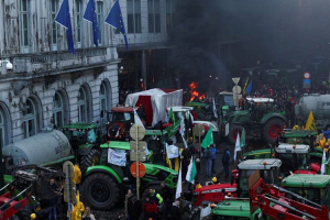 В Брюсселе фермеры жгут костры перед зданием Европарламента