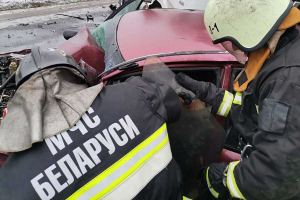 В Ветковском районе спасатели деблокировали водителя и пассажирку иномарки, столкнувшейся с грузовиком