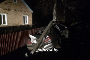 В Столинском районе водитель, отметив с друзьями получение прав, сел за руль пьяным и врезался в столб: погиб пассажир